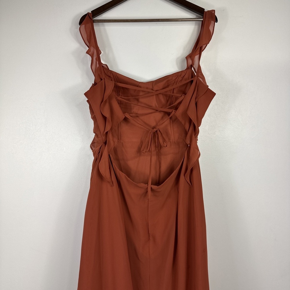 Azazie Rust Ruffled-Sleeve Column Gown - Picture 7 of 15